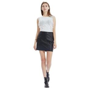 Fahsyee High Waisted Bodycon Black Faux Leather Mini Skirt Small